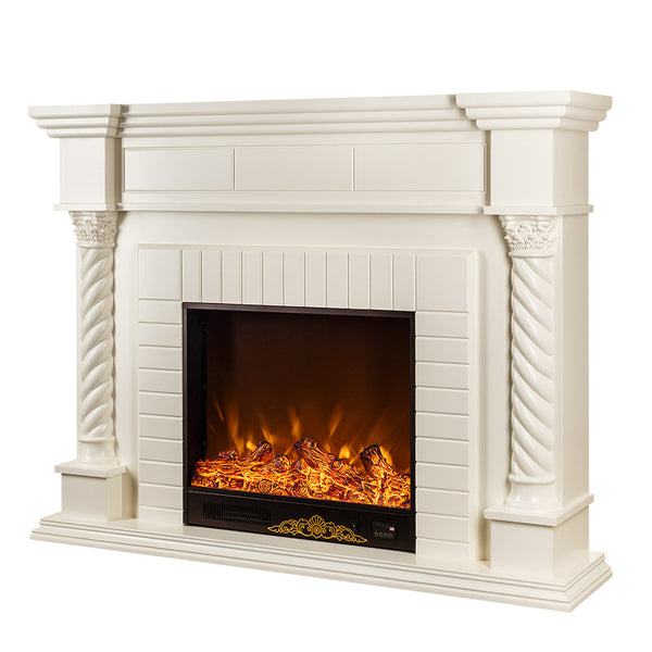 sconto Camino Elettrico da Pavimento 116x150x33 cm Effetto Fiamma 1500W Frankfurt Bianco