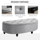 Panca Contenitore Fondoletto a Semicerchio 120x46x42 cm in Velluto e Legno Grigio Chiaro  