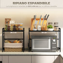 Mensola Porta Microonde Estensibile a 2 Livelli 39,5-64x32x47,5 cm in Metallo Nero   
