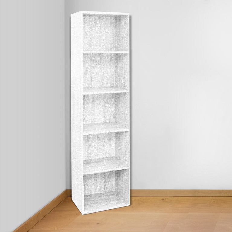 Libreria a Colonna 40x29x172H cm in Legno Salvaspazio a 5 Ripiani Bianco