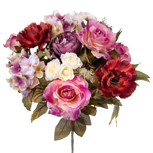 online Set 2 Bouquet Artificiale Composta da Rose e Ortensie Altezza 34 cm Viola