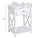 Comodino per Camera da Letto Tavolino d'Appoggio con Cassetto in Legno Bianco 40x30x55 cm 