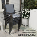 Set da Giardino con Tavolo Rettangolare e 6 Sedie Impilabili Traspiranti in Acciaio Grigio      