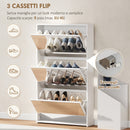 Scarpiera a Specchio 65x17x114,5 cm con 3 Cassetti a Ribalta per 9 Paia di Scarpe in Legno Bianco      