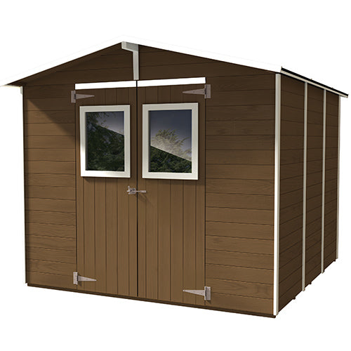 online Casetta Box Capanno in Legno Noce per Attrezzi con 2 Porte e Finestre 238X305X214Cm