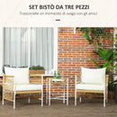 Set Tavolino e 2 Poltroncine con Cuscini da Giardino in Rattan PE Acciaio e Poliestere Giallo