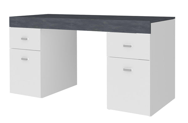 sconto Scrivania 2 Ante 2 Cassetti 130x60x75 cm Sliding Bianco Lucido e Ardesia