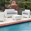 Set da Giardino Divano 2 Poltrone e Tavolino in Polipropilene Bianco