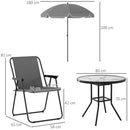 Set da Giardino 6 Pezzi con 4 Sedie Pieghevoli Ombrellone e Tavolo Rotondo  Grigio e Nero   