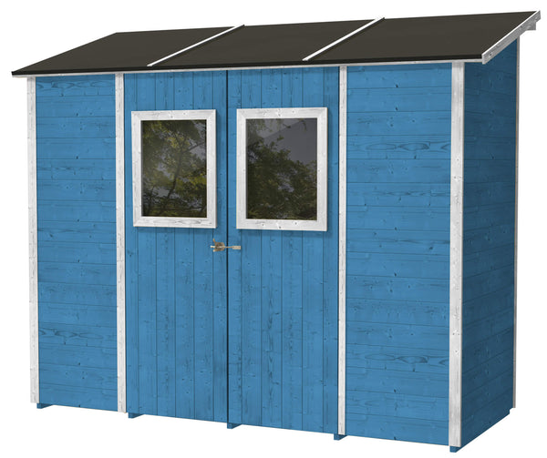 Casette Box da Giardino in Legno Porta Utensili 245x102x224 cm con 2 Porte e Finestre Ecla Azzurra online