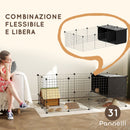 Gabbia Recinto per Piccoli Roditori Modulabile con Cassette Rialzate Nero  