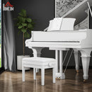 Sgabello Pianoforte 54,5x33x48-58 cm Regolabile con Vano Portaoggetti e Seduta Imbottita Bianco      