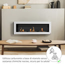 Camino a Bioetanolo da Parete 120x15x40 cm con 3 Serbatoi da 1L e Copertura 20m² in Acciaio e Vetro Bianco      