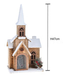 Chiesetta innevata con 15 Led H47 cm in Legno e Plastica