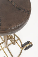 Sgabello da Bar H80 cm in Acciaio Seduta in Vera Pelle Cycle Oro