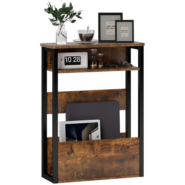 acquista Tavolino da Soggiorno Laterale 46x18x58,5 cm in Stile Industriale 2 Ripiani in Legno e Metallo Marrone