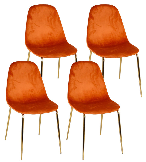 sconto Set 4 Sedie Imbottite 44x55x86 cm in Velluto Arancione e Oro
