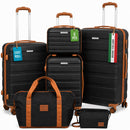 Set 6 Valigie Rigide Family 55-66-75 cm con Beauty Case e Borsone Espandibile in ABS Nero e Marrone      