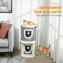 Albero Tiragraffi per Gatti Alto 76 cm con Casette Lettino Palline e Pali in Sisal Grigio      