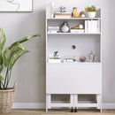 Scrivania Pieghevole 80x69x155 cm con Libreria a 4 Ripiani 2 Ruote e Foro Passacavi in MDF Bianco      