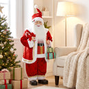 Babbo Natale Animato a Batteria 48x22x120 cm con Musica e Movimento Regali e Bastoncino di Zucchero in Velluto      
