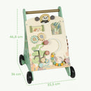 Carrello Primi Passi per Bambini 18+ Mesi 33,5x36x46,8 cm con Freno Regolabile in Legno Levigato Verde      