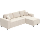 Divano con Penisola a 3 Posti 241x153x83 cm in Tessuto Effetto Velluto Bianco Crema   