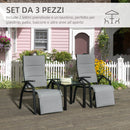Set Tavolino e 2 Sdraio Reclinabili da Giardino Tessuto a Rete e Cotone Grigio Scuro