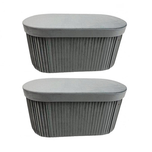 Set 2 Pouf Contenitore 76x38x38 cm Jocelyn in Velluto Grigio online