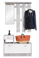 Mobile Ingresso Appendiabiti con Specchiera e Scarpiera in Truciolato Alfred Cemento e Bianco