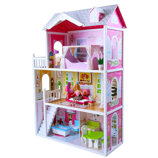 acquista Villino Casa per Bambole in Legno 3 Piani con Arredamento