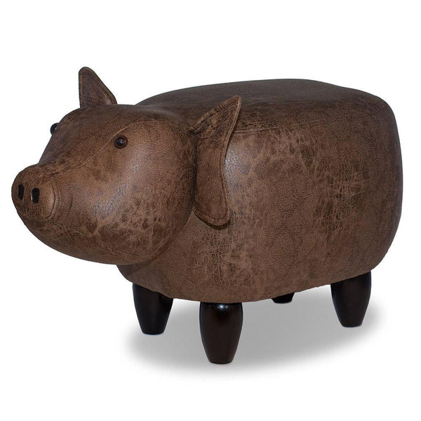 sconto Sgabello Pouf Poggiapiedi per Bambini 66x34x36 cm Maialino Marrone Divina Home