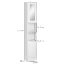 Colonna Bagno Salvaspazio con Specchio e Apertura a Pressione 30x28x170 cm in Legno Bianco