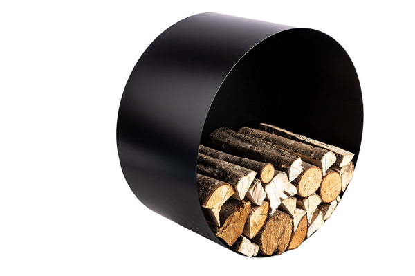 Porta Legna a Muro Ø55x30 cm in Ferro Verniciato Grigio Martellato sconto