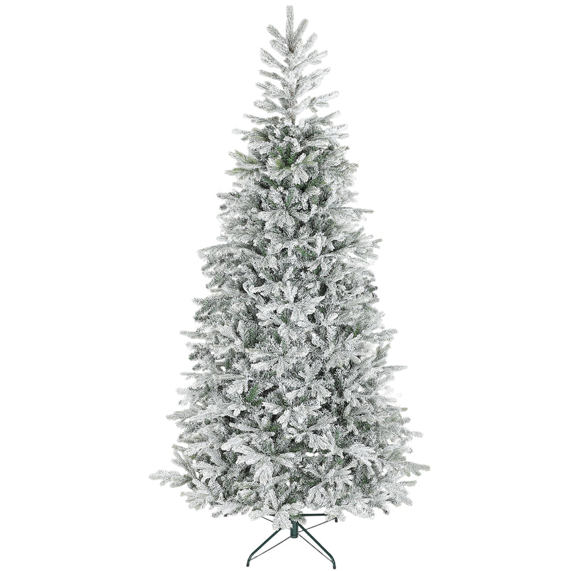Albero di Natale Innevato Alto 210 cm con 1154 Rami Realistici e Base in Metallo Pieghevole Bianco      