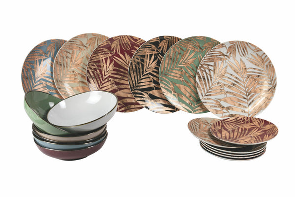 acquista Servizio Piatti 18 Pezzi in Porcellana e Gres Multicolor Villa d'Este Home Tivoli Forest Chic