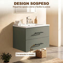 Mobile Bagno 61x40x48 cm con Lavabo in Ceramica e 2 Cassetti in Truciolare e MDF Verde      