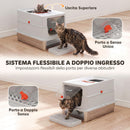 Lettiera Gatti Chiusa XL 90 L 60x40x40 cm con Coperchio Gradino Paletta e Bordi Alti in Acciaio Inox e ABS Grigio Chiaro      