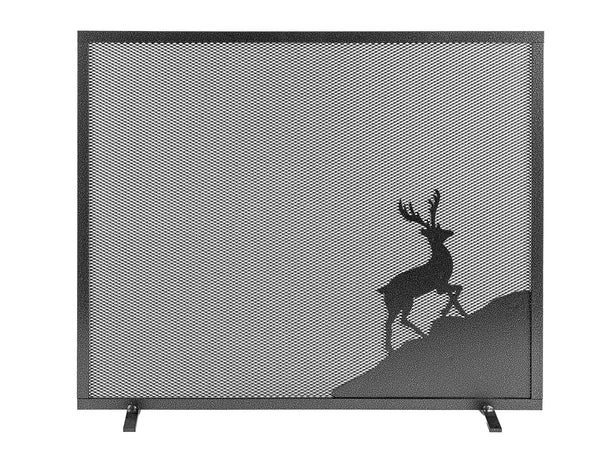 sconto Parascintille per Camino a 1 Anta Design Cervo 60x51 cm in Ferro Verniciato Grigio Martellato