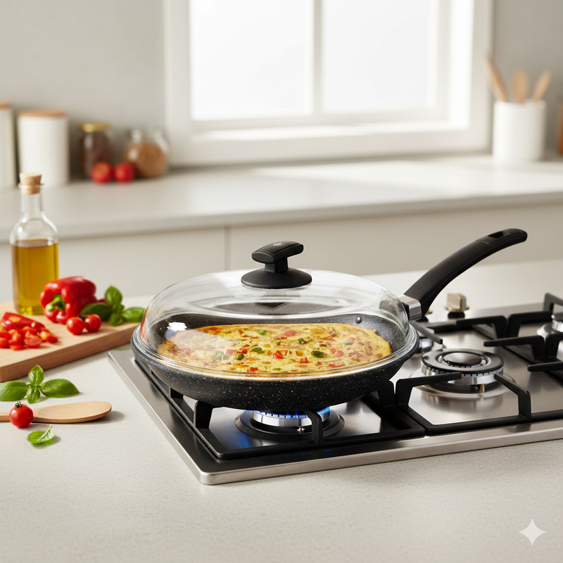 LIYGAOF Padella In Titanio 28cm Antiaderente Con Coperchio In Vetro - Adatta A Induzione, Peso Leggero