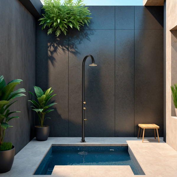 prezzo Doccia da Giardino in Alluminio Rubinetteria e Soffione Oro Sined Luna Alu Nero