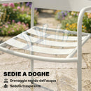 Set 3 Pezzi Bistrò Tavolino 50x50x50 cm in Vetro e 2 Sedie a Doghe in Acciaio Bianco      