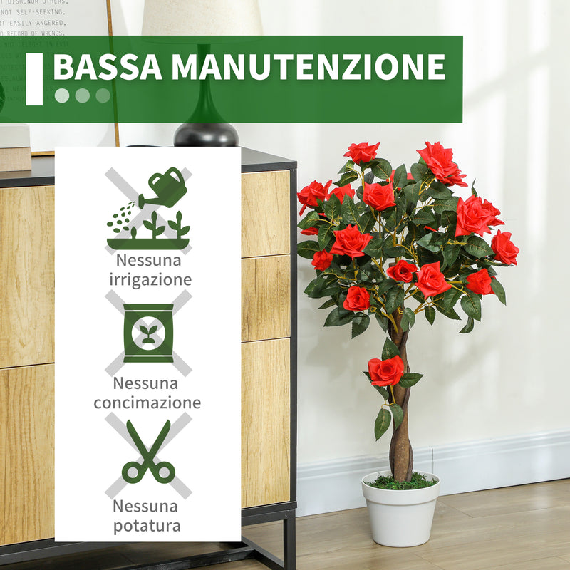 Set 2 Piante Artificiali Camelie con 21 Fiori per Interni con Vaso in PE Arancione  