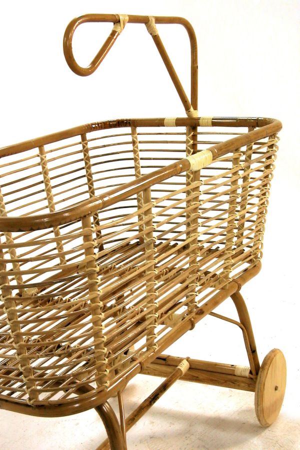 Culla per Bambini in Rattan Ruote in Legno Norma