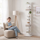 Libreria Moderna a 11 Ripiani Salvaspazio Stile Industriale 34,5x41,5x163,5 cm in Truciolato e Acciaio Bianco      