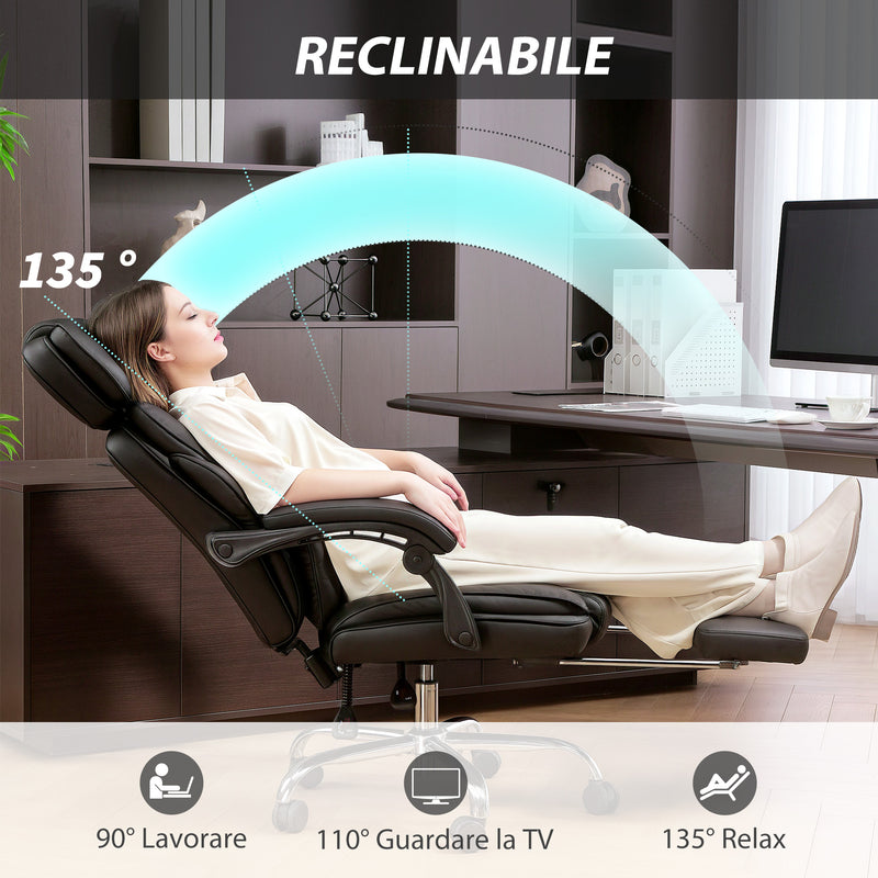 Sedia da Ufficio Presidenziale 69x72x118-126 cm con Poggiapiedi e Supporto Lombare in Pelle PU Nero  