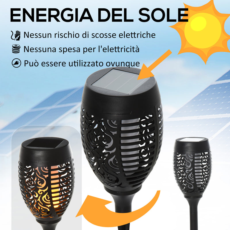 Set 4 Faretti Solari da Giardino Ø12x72 cm in Plastica Nero   