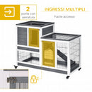 Conigliera 110x50x88 cm Casetta con Rampa Porte Multiple e Ruote in Legno Grigio e Bianco  