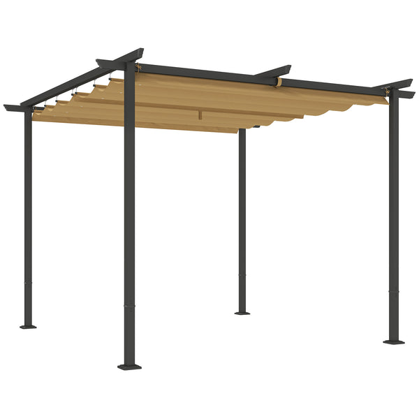 Gazebo Pergola da Giardino 300x300x227H cm con Tetto Retrattile e Fori di Drenaggio Beige e Nero sconto