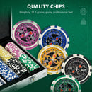 Set Poker per 7-8 Giocatori con 300 Fiches 2 Mazzi di Carte e 5 Dadi con Valigetta in Alluminio e Poliestere Argento
